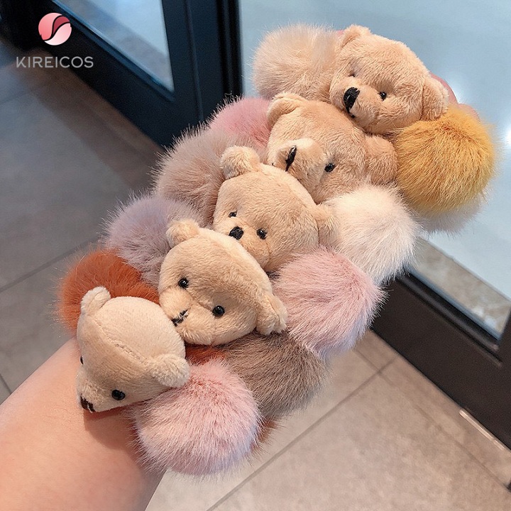 [HCM]Cột Tóc Lông Xù Cao Cấp Đính Gấu Siêu Cute - kireicos