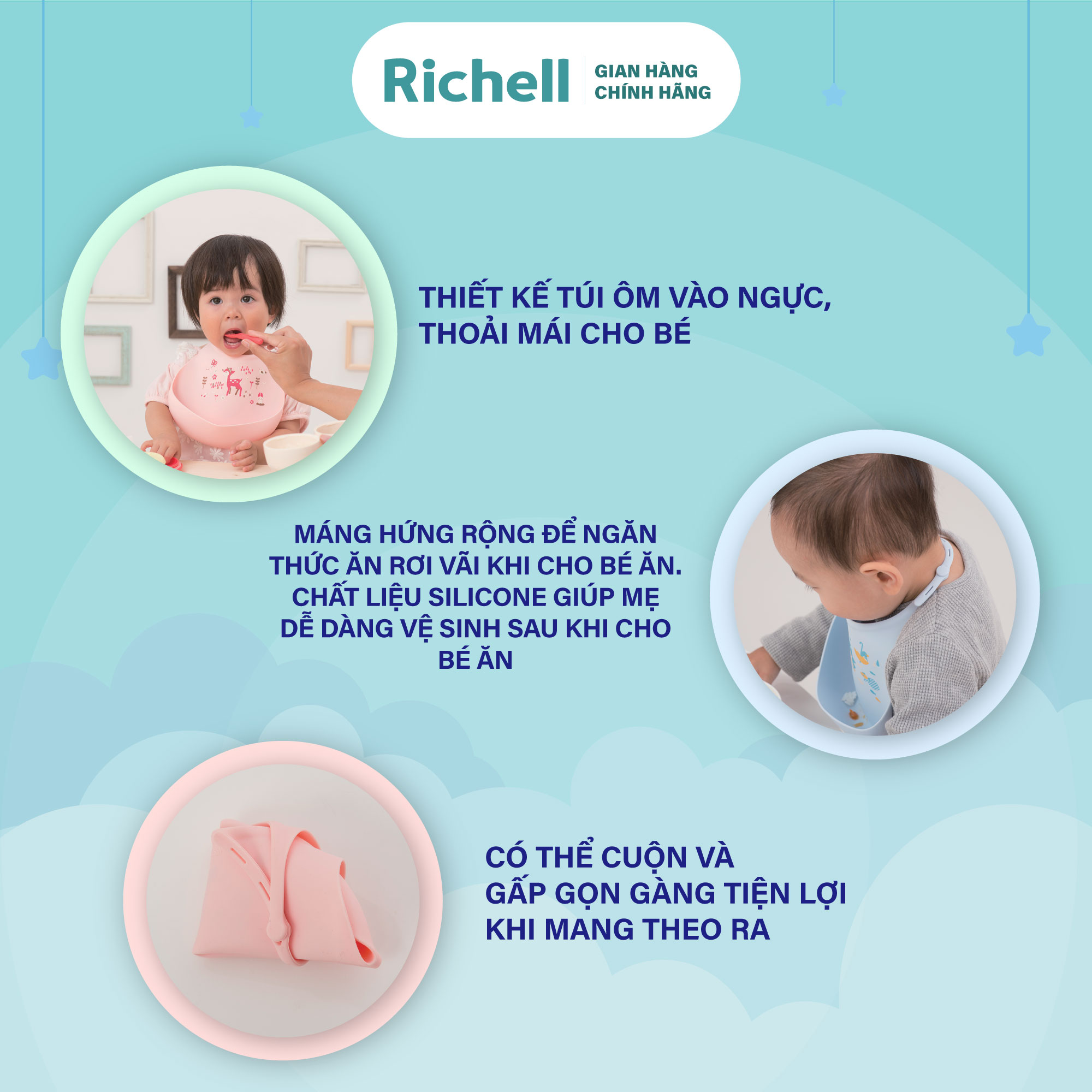 Yếm ăn dặm silicone RICHELL có máng hứng | Baby