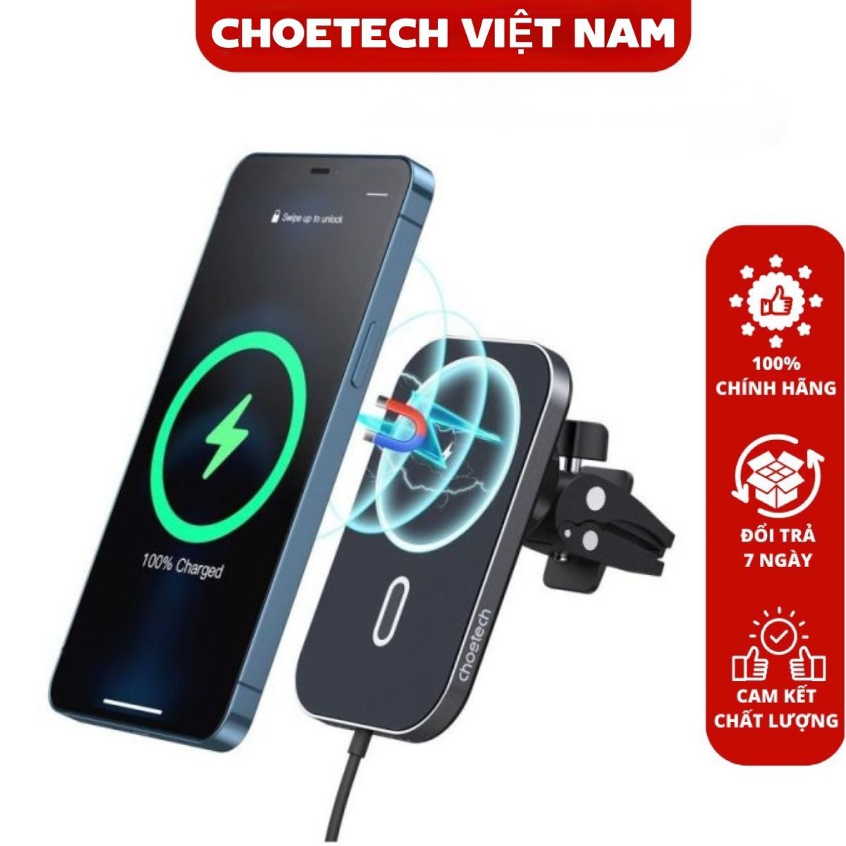 Giá đỡ điện thoại kiêm đế sạc không dây Magsafe 15w gắn khe gió trên ô tô Choetech T200-F