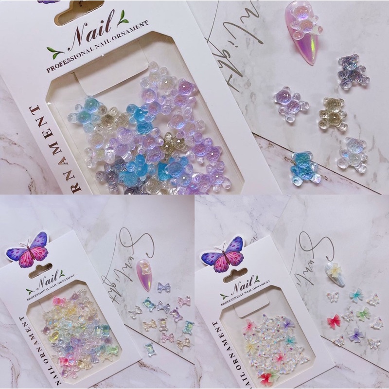 Phụ kiện charm nơ gấu gắn móng tay nail