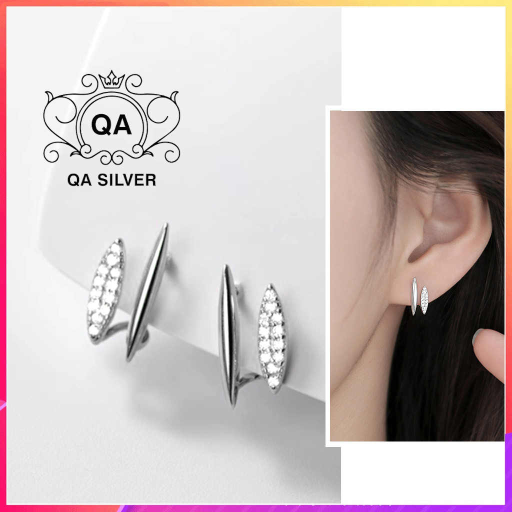 Khuyên tai bạc 925 song song layer khảm đá hai tầng bông nam nữ hình học S925 LAYER QA SILVER Earrings EA231209