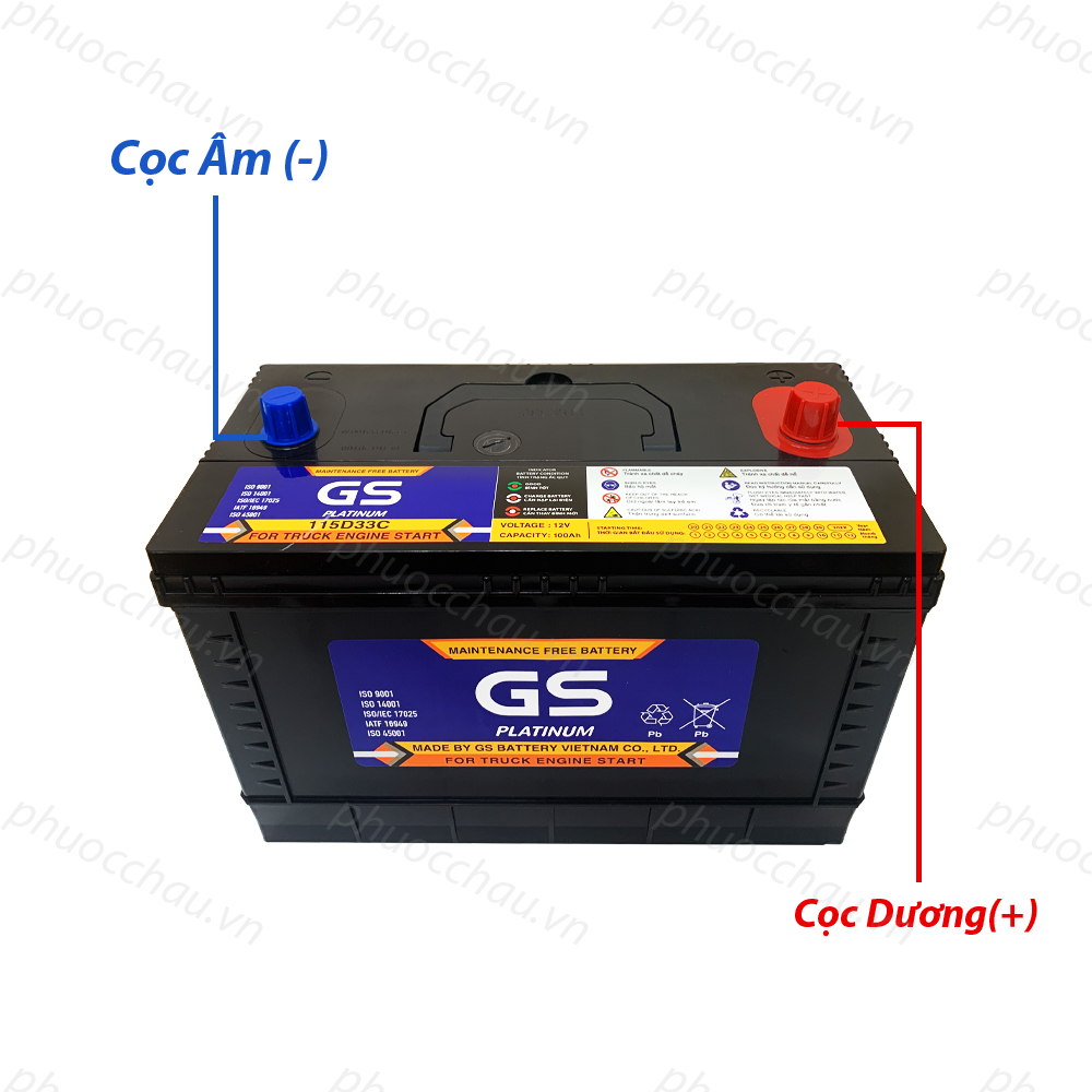 Bình ắc quy 12v-100ah, ắc quy ô tô gs mf 115d33c 115d33v