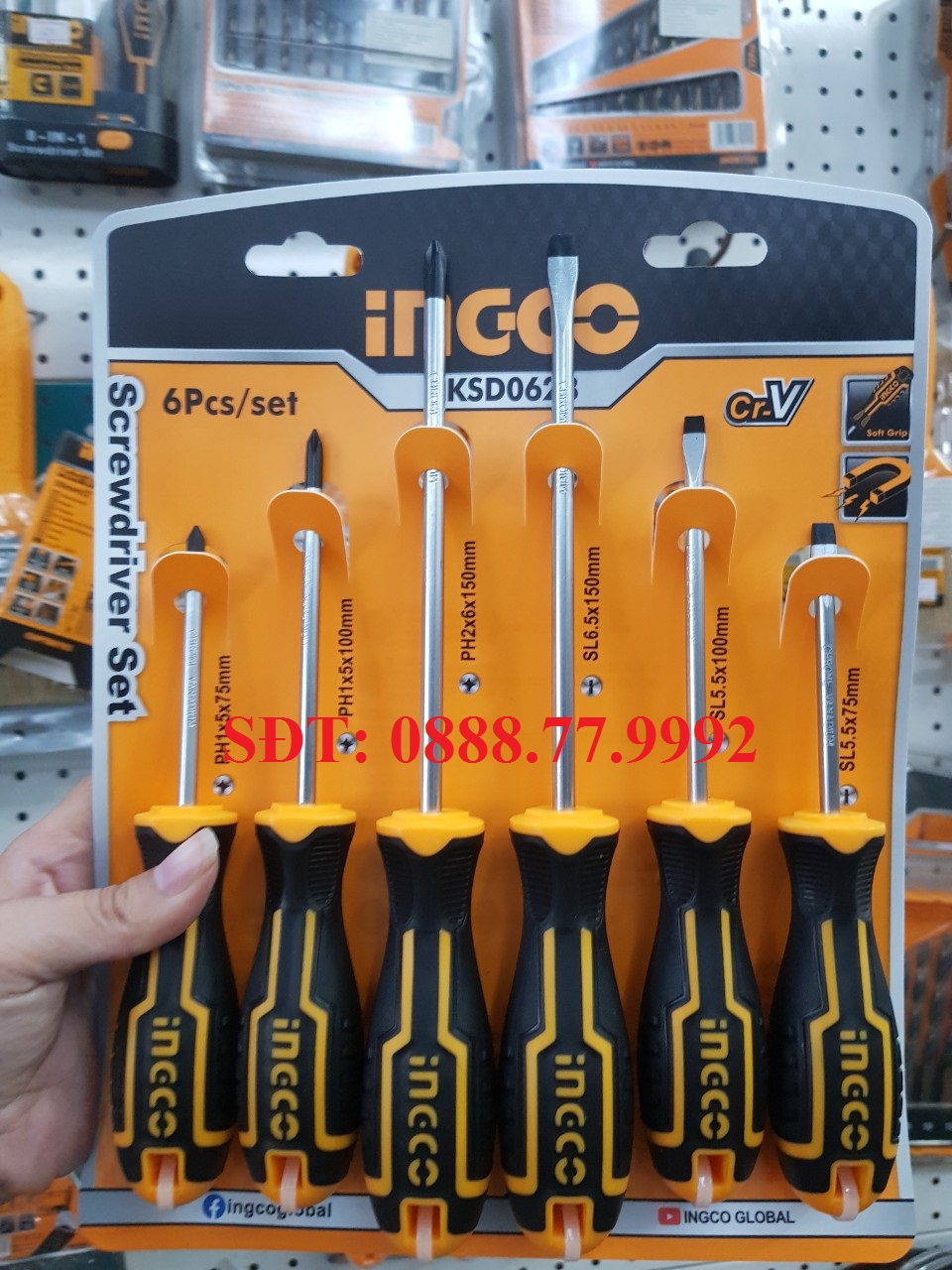 Bộ 6 tua vít ingco hksd0628 bộ tuốc nơ vít đa năng chất liệu cr-v, đuôi tròn bền bỉ size của 6 tua vít gồm 1 tua vít sl5.575, sl5.5100, sl6.5150, ph175, sl1100, ph2150 - sản phẩm chính hãng