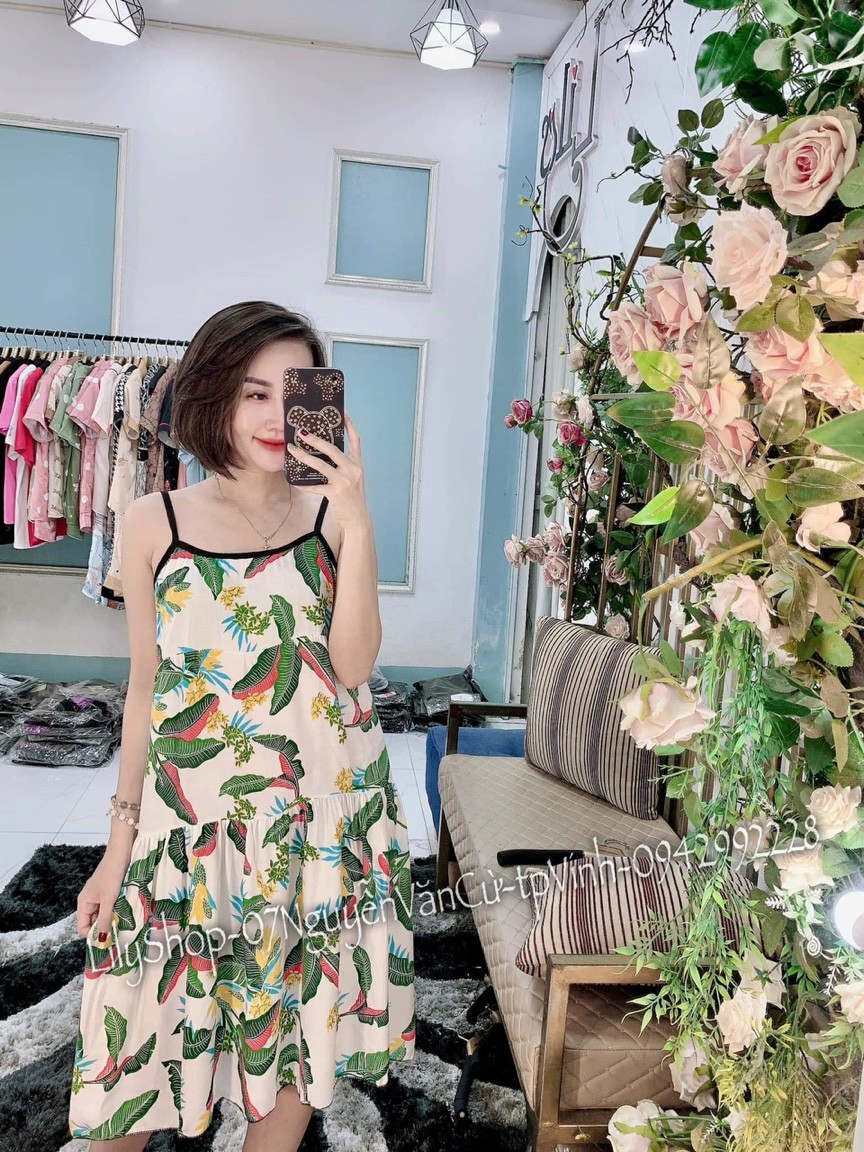 Váy lanh bầu dáng suông, đầm bầu 2 dây mặc nhà XUÂN HÈ cho bà bầu