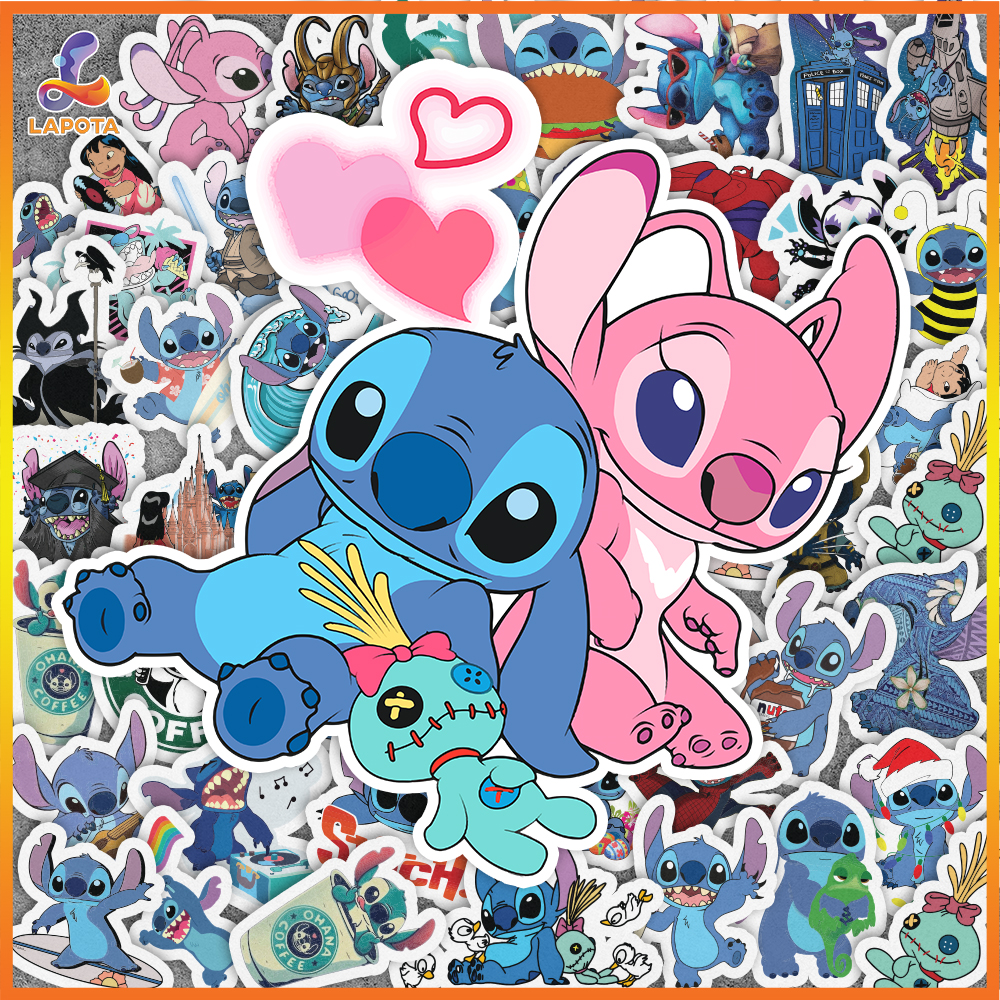 Set 50 cái Sticker Stitch, Hình Dán Stitch Chống Nước, Decal Stitch Cute dán mũ bảo hiểm, dán laptop, dán xe, vali...