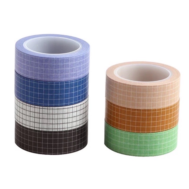 Cuộn washi tape caro cơ bản màu đơn sắc basic dài 10m dùng để trang trí