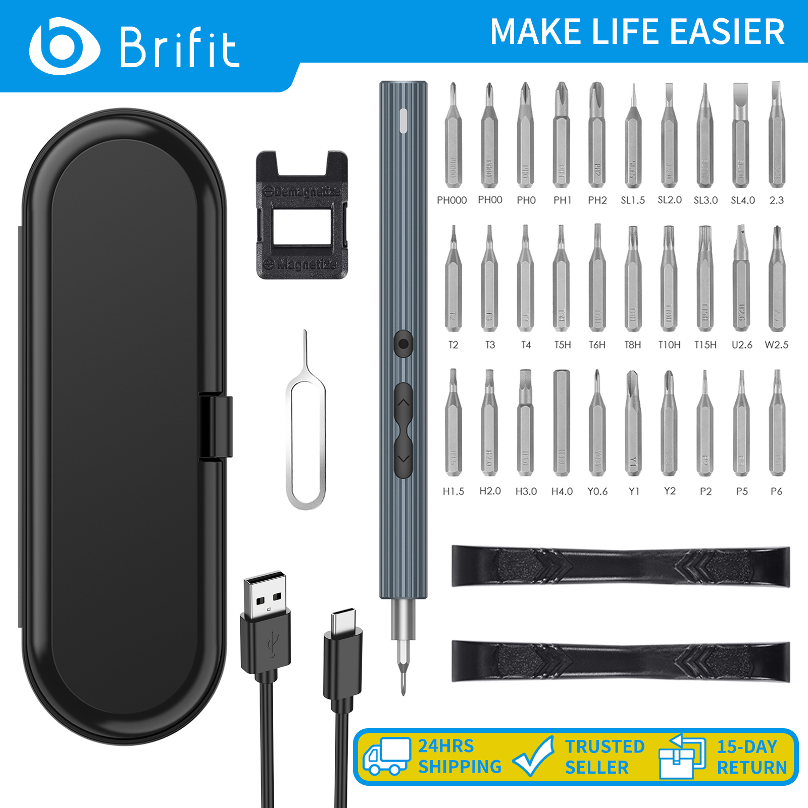 Brifit bộ tua vít điện 36 trong 1 công cụ tua vít chính xác mini có thể sạc lại với bộ công cụ sửa chữa từ tính di động 30 s2 bits có đèn led thích hợp cho điện thoại di động, máy tính, bộ dụng cụ sửa chữa đồng hồ