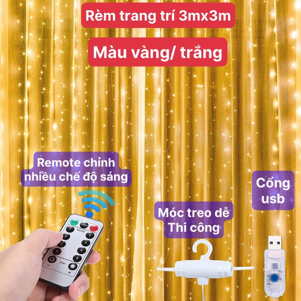 [TẶNG DÂY ĐÈN 5M ĐỦ MÀU] bộ dây đèn led trang trí rèm mưa/ đèn thác ...