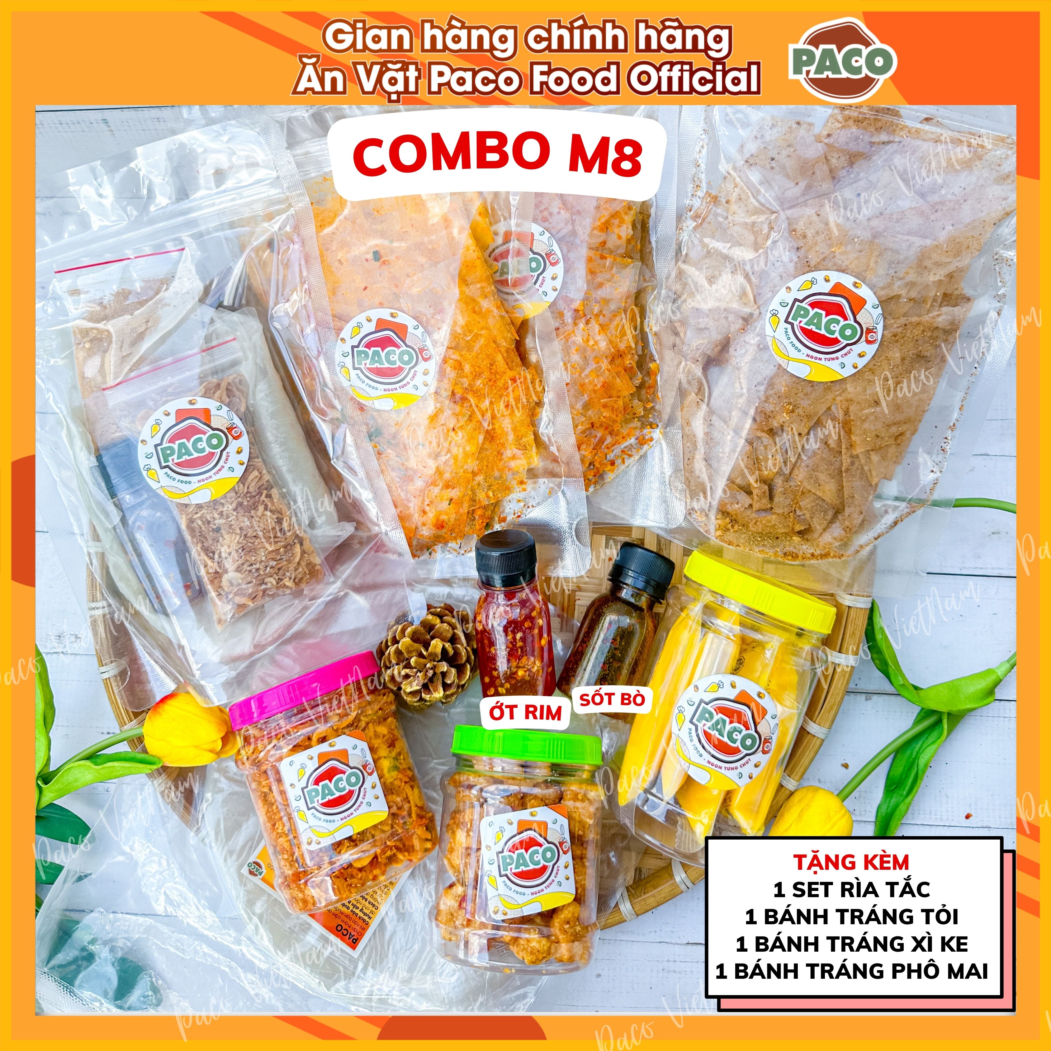 Combo bánh tráng m8 200g bánh tráng 1 hủ ruốc hành phi 150g 1 hủ tốp mỡ 5 bơ kèm 2 chai s