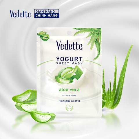 Mặt nạ giấy sữa chua Vedette Nha Đam 22ml dưỡng ẩm, củng cố hàng rào bảo vệ da