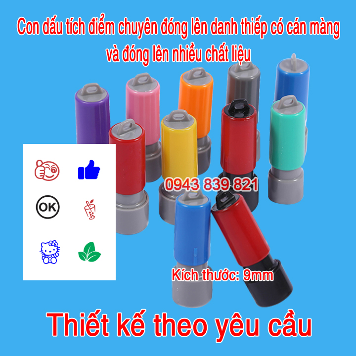 Khắc con dấu tích điểm 9mm chuyên đóng lên thẻ tích điểm có cán màng mờ