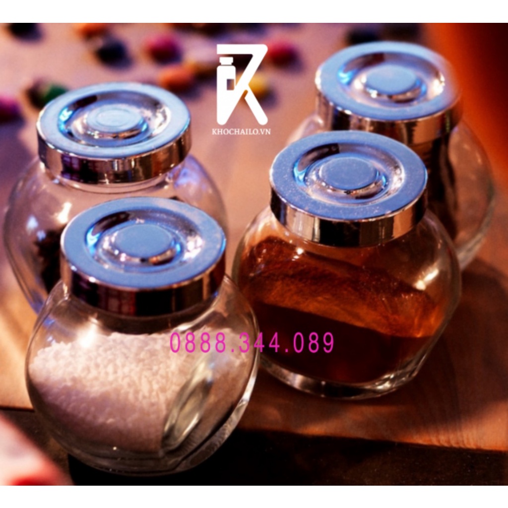 Hũ thuỷ tinh nghiêng nắp bạc 50ml