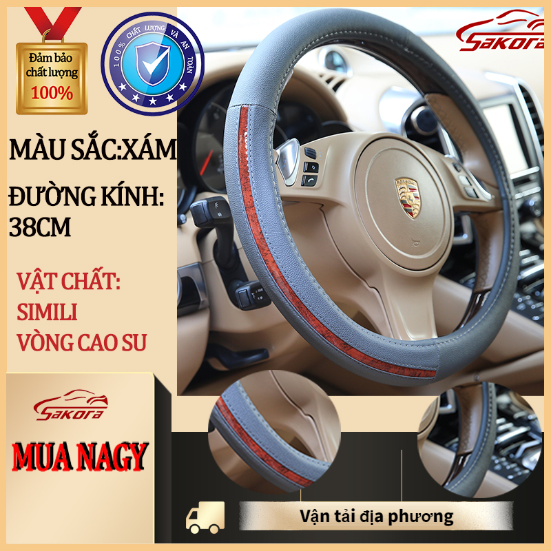 [HCM]Bọc vô lăng cao cấp da vân gỗ Hp-auto (Xám)