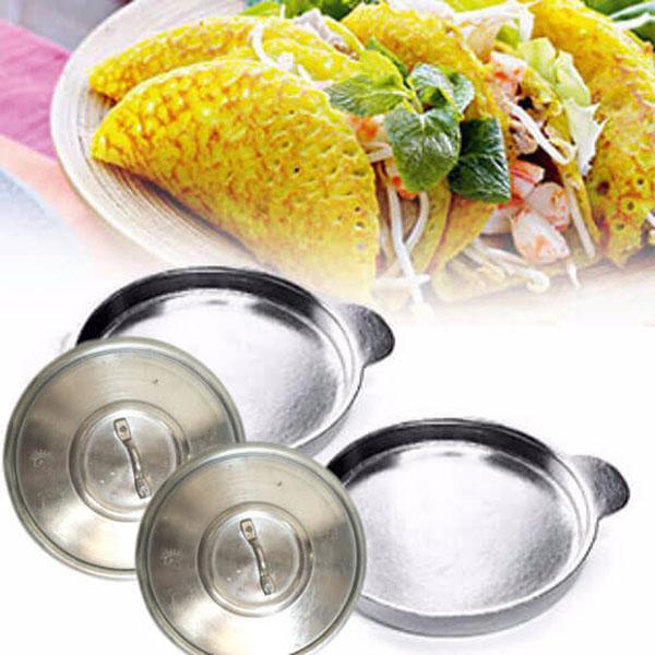 [HCM]Bộ 2 Chảo Gang (15cm) Có Nắp Làm Bánh Xèo Quảng Chiên Trứng Bánh Rán Chống Bể
