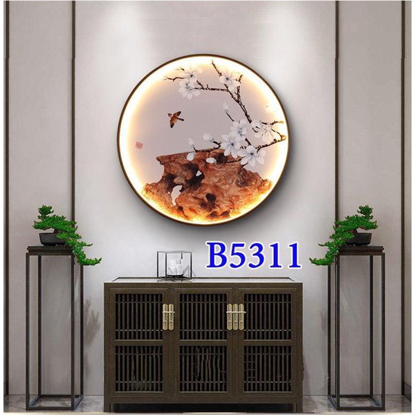 Đèn tranh gắn tường led 5d - 3 ánh sáng đổi màu trang trí phòng khách phòng ngủ hình tròn 35 cm - Đèn Phương Anh