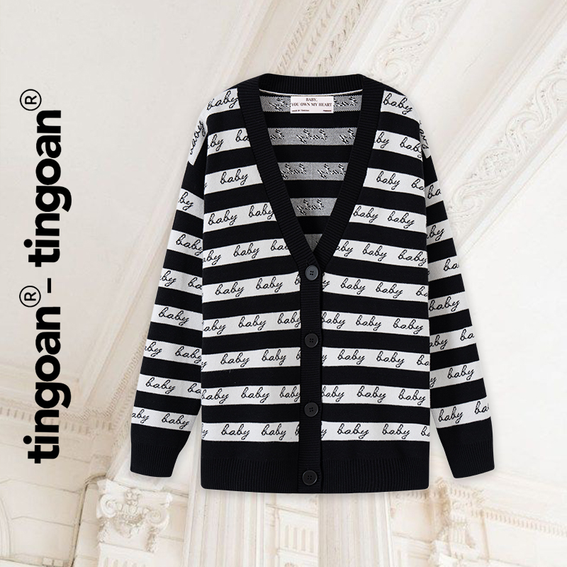 Tingoan® - áo khoác cardigan len xù đen baby baby cardigan/bl