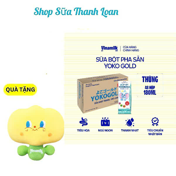 (Mua 1 Tặng 1) (HSD T3-2026) THÙNG 48 HỘP SỮA BỘT PHA SẴN YOKOGOLD 180ML.