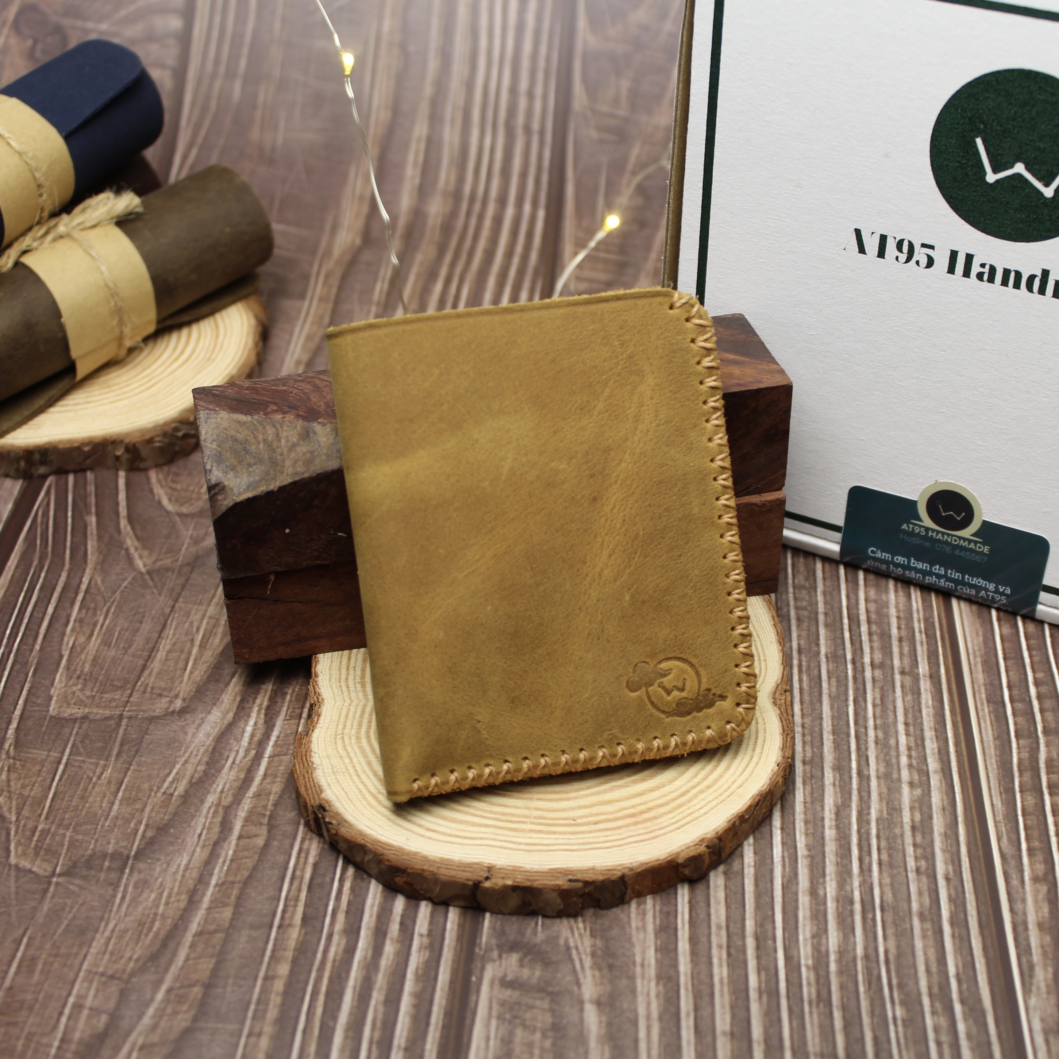 Ví Đứng Mini Nhỏ Gọn Henry Da Bò Thật Hàng Thủ Công