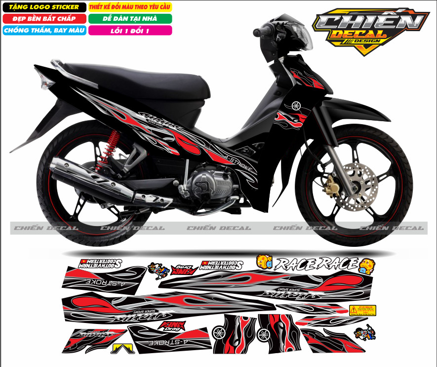 Tem rời lửa sirius RC 110cc - 50cc màu đen có nhiều mẫu lựa chọn