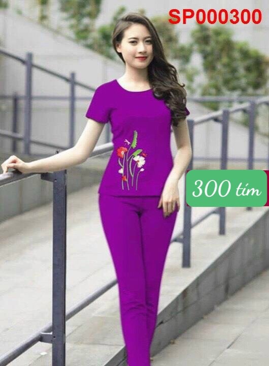 Đồ bộ thun cát hàn thêu hoa cúc 300