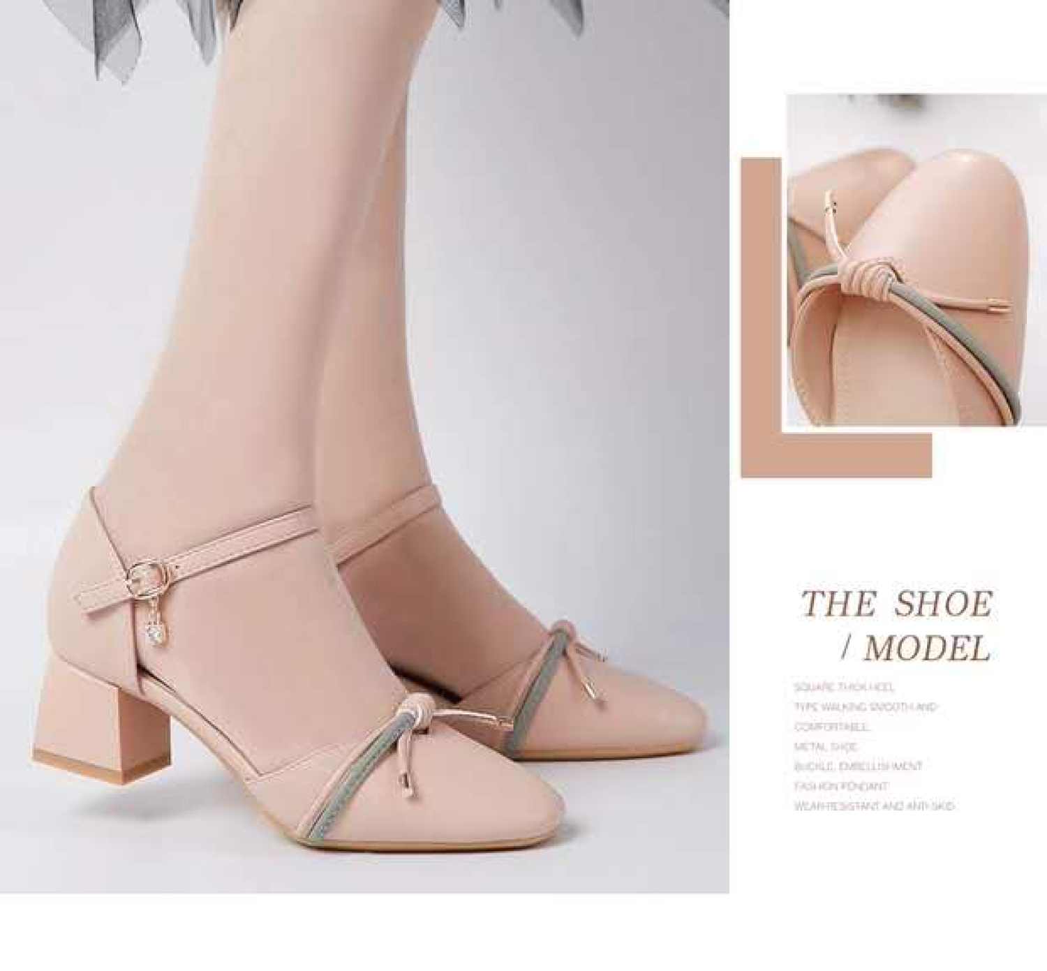Giày Cao Gót 5P Sandal Nữ Gót Thô Bít Mũi