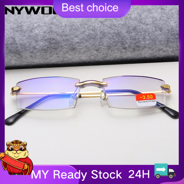Giá bán 🔥Hộp đựng kính miễn phí🔥 Finished Myopia Glasses Women Men Anti-blue Light Business Nearsighted Eyeglasses Rimless Resin Spectacles Unisex -4.0