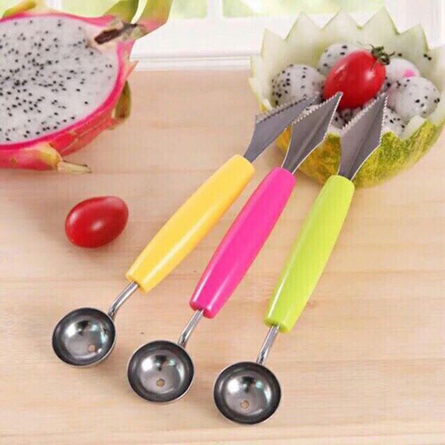 Dao thì khắc tỉa nạo hoa quả 2 đầu đa năng - Dụng cụ muỗng tạo hình trái cây 18 cm