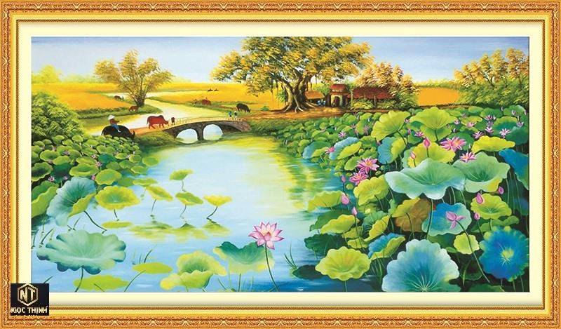 tranh đính đá ĐẦM SEN VS128 kích thước 90x53cm