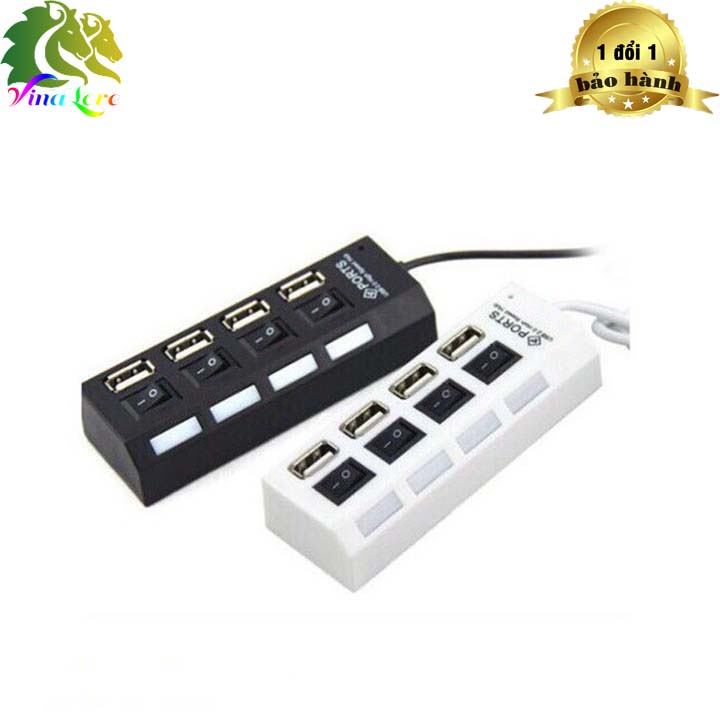 Bộ chia usb từ 1 ra 4 usb có công tắt 2.0 (hub usb dùng cho laptop, PC,...)