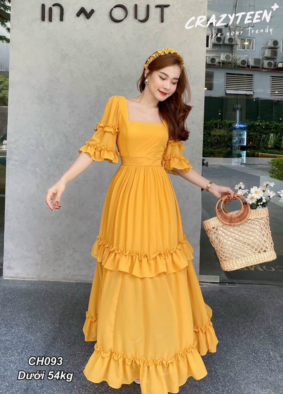 Đầm  lụa tùng bèo đi biển-TH#damnu