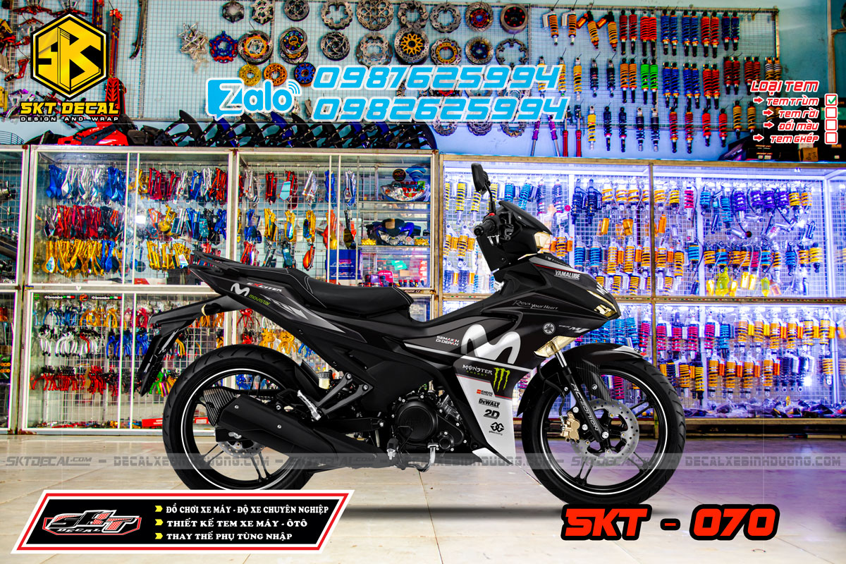 tem trùm exciter 155 trắng đen movistar monster