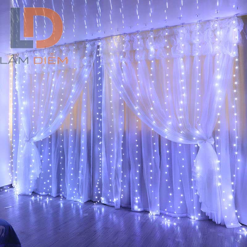 đèn trang trí dạng màn thác nước 3m x 2m5 bóng 180 bóng led v8 rũ 10 sợi nhiều chế độ chớp