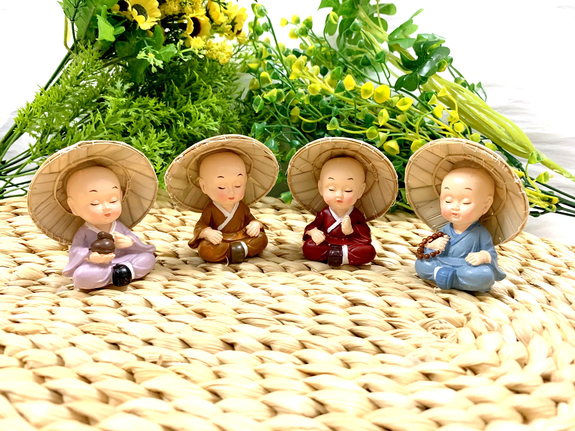 Set of 4 statue the primary pure mind meditation đội headwear leaves (real picture-video real)