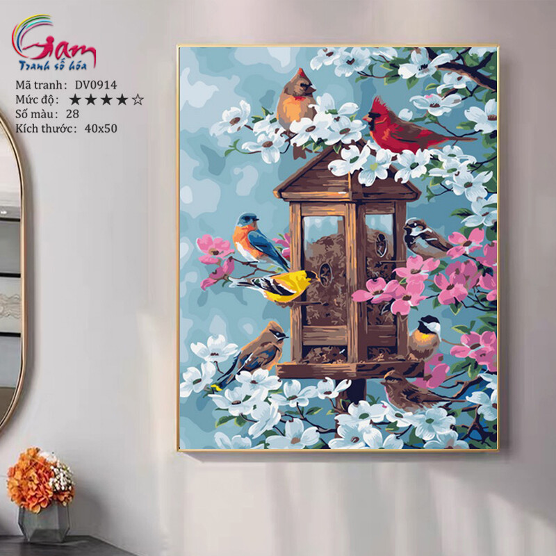 Paint by numbers kit with frame for adults - No DV0914 Birds and flowers Painting Painting For Home Wall Decor, New Hobby And Gift