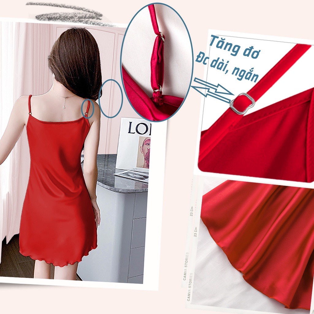 Xả Hàng Đầm 2 Dây Cổ tròn- Đầm Lụa Xẻ Tà Gợi Cảm