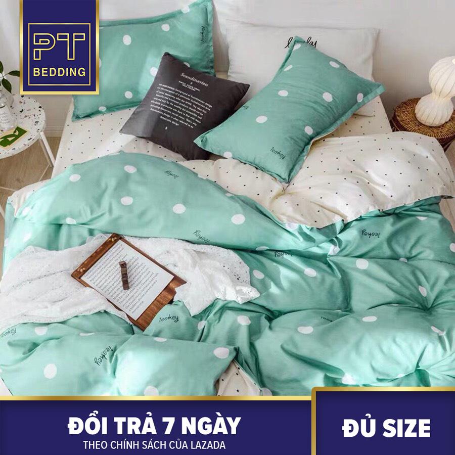 Bộ Chăn Ga Gối ( 01 Drap + 1 vỏ mền + 2 áo gối ) Xanh Ngọc Chấm Bi