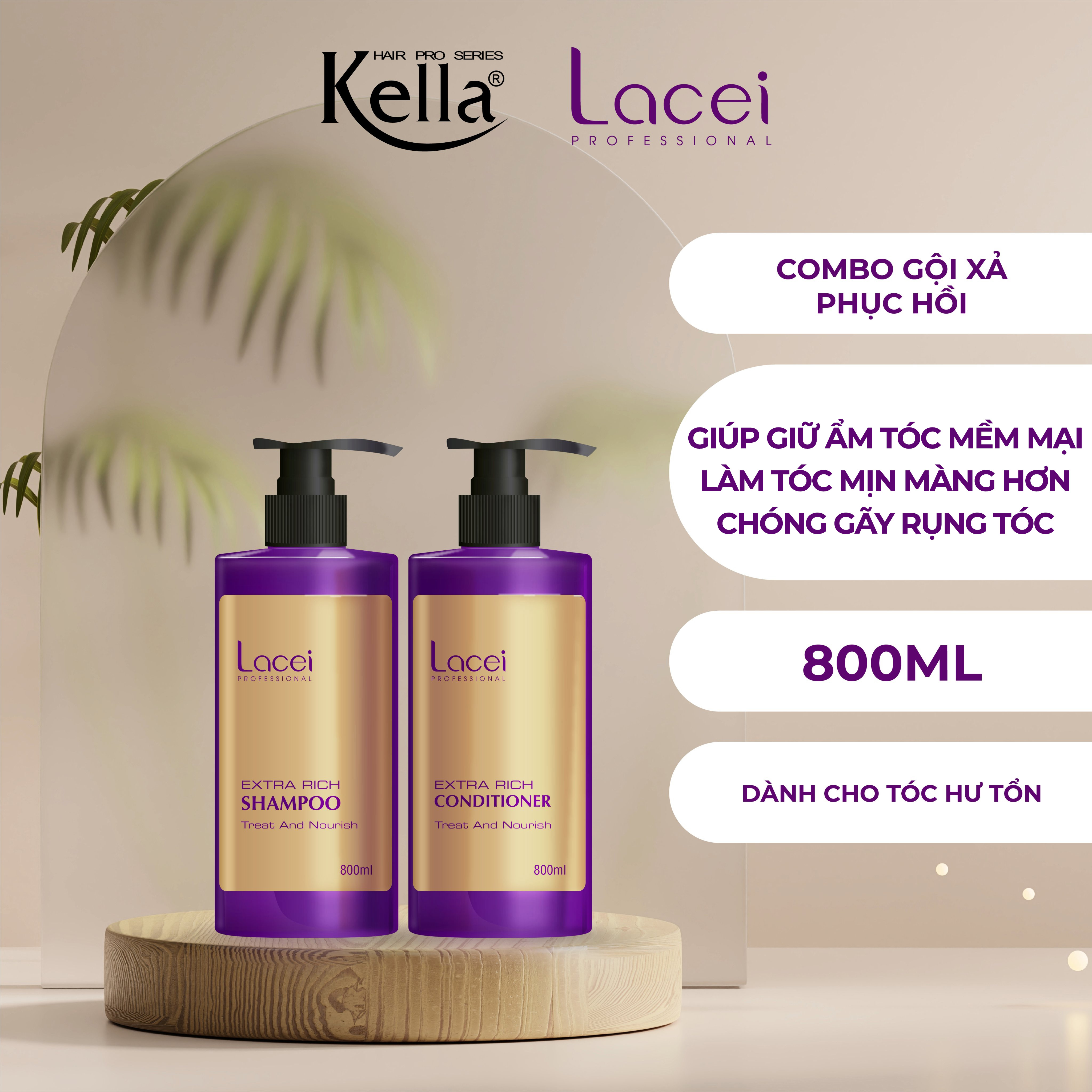 Combo dầu gội xả tóc phục hồi Lacei (Chai 800ml)