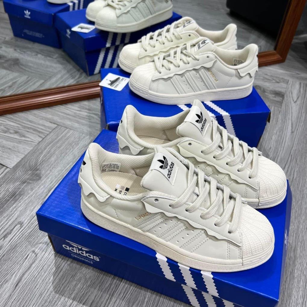 Giày Das sò nam nữ màu kem siêu đẹp cao cấp - Giày thể thao nữ Superstar mũi sò màu kem hàng 11 Full Box