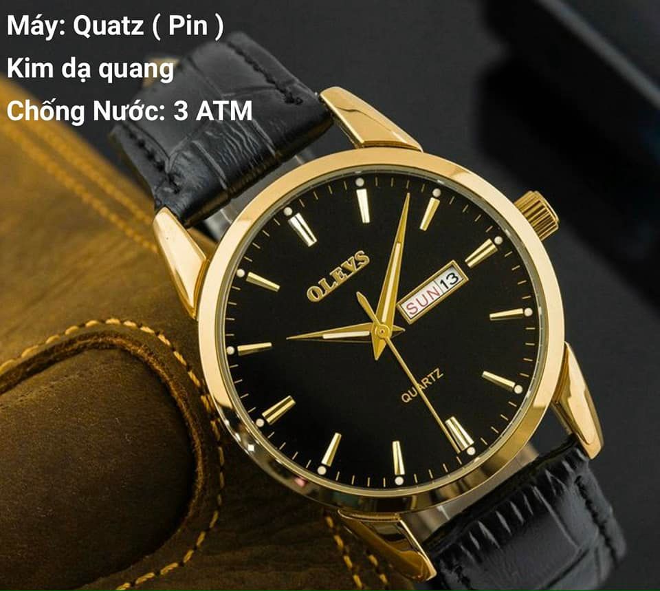Đồng hồ olevs nam - size 40mm - lịch đôi - máy quartz - dây da.