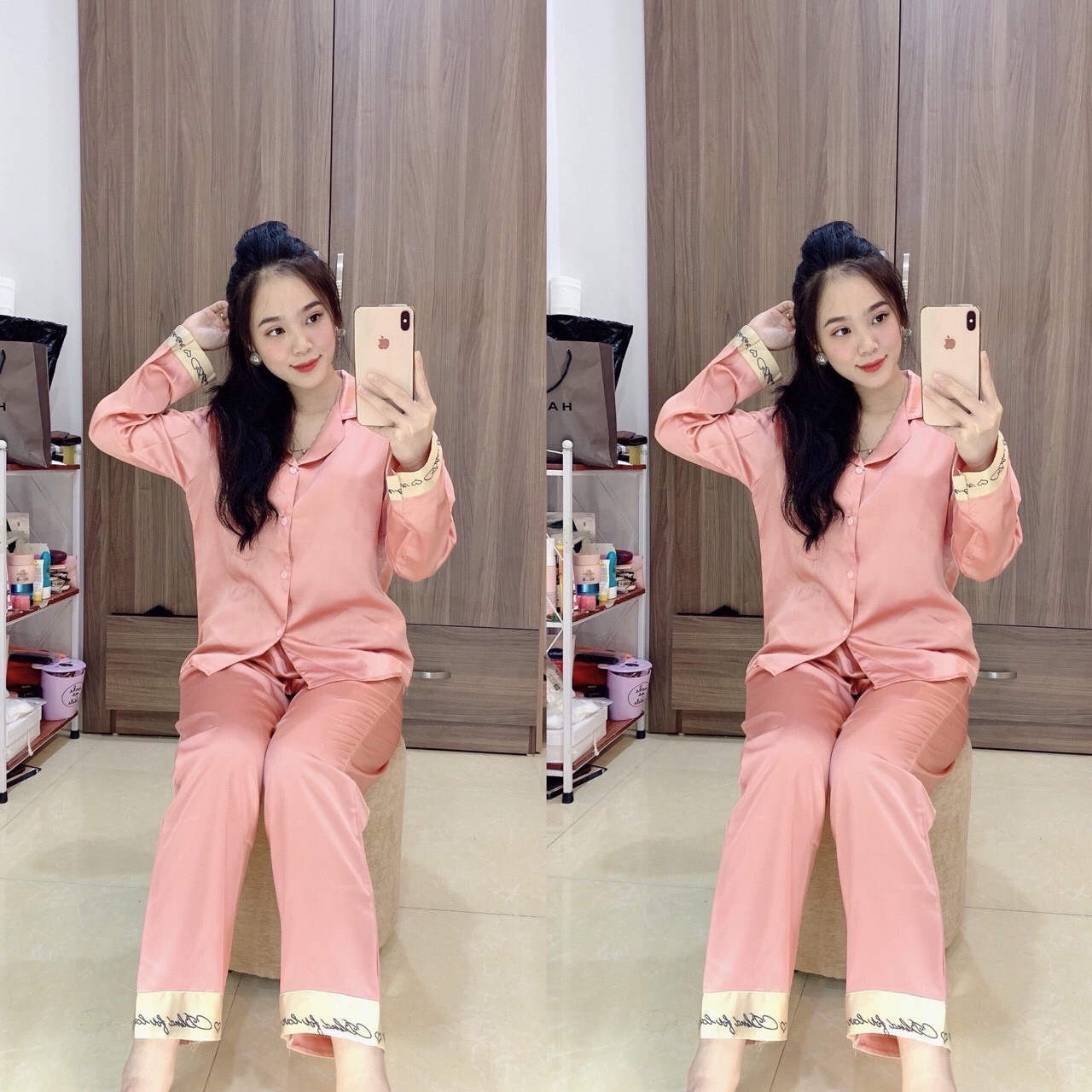 Bộ lụa gấm họa mẫu mới, bộ đồ sau sinh đẹp