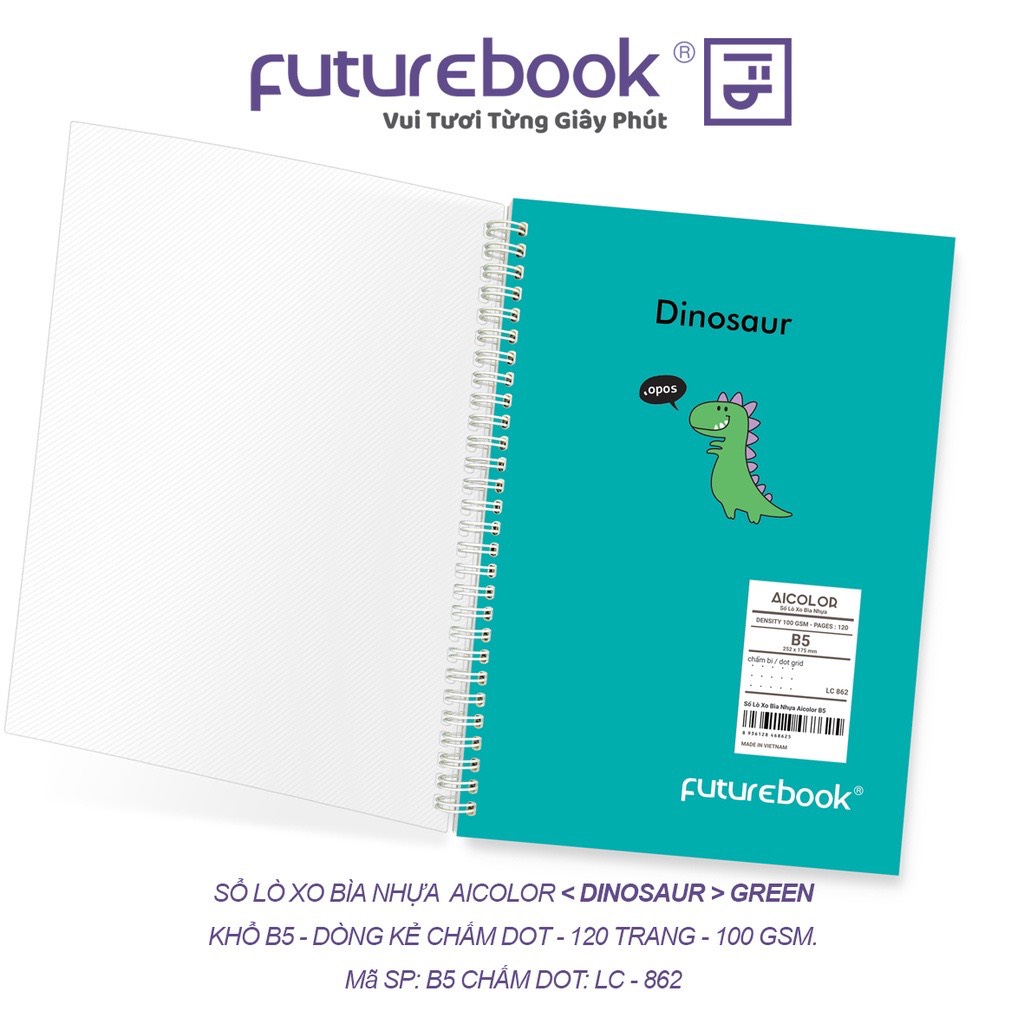 Sổ Lò Xo Bìa Nhựa Aicolor B5 Chấm Dot 120 Trang 100 GSM. VPP FUTUREBOOK. MSP: LC862. Giao mẫu ngẫu nhiên.