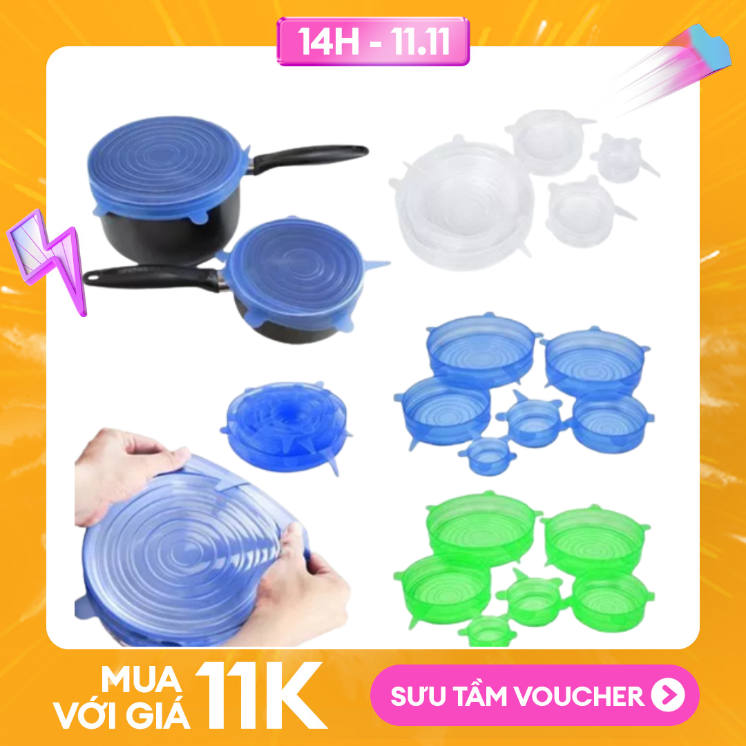 Bộ 6 nắp đậy silicon thay thế màng bọc thực phẩm