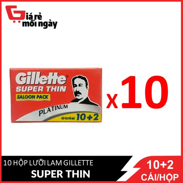 Combo 10 Hộp Lưỡi Lam Gillette Super Thin Saloon Pack 10 + 2 cái x 10