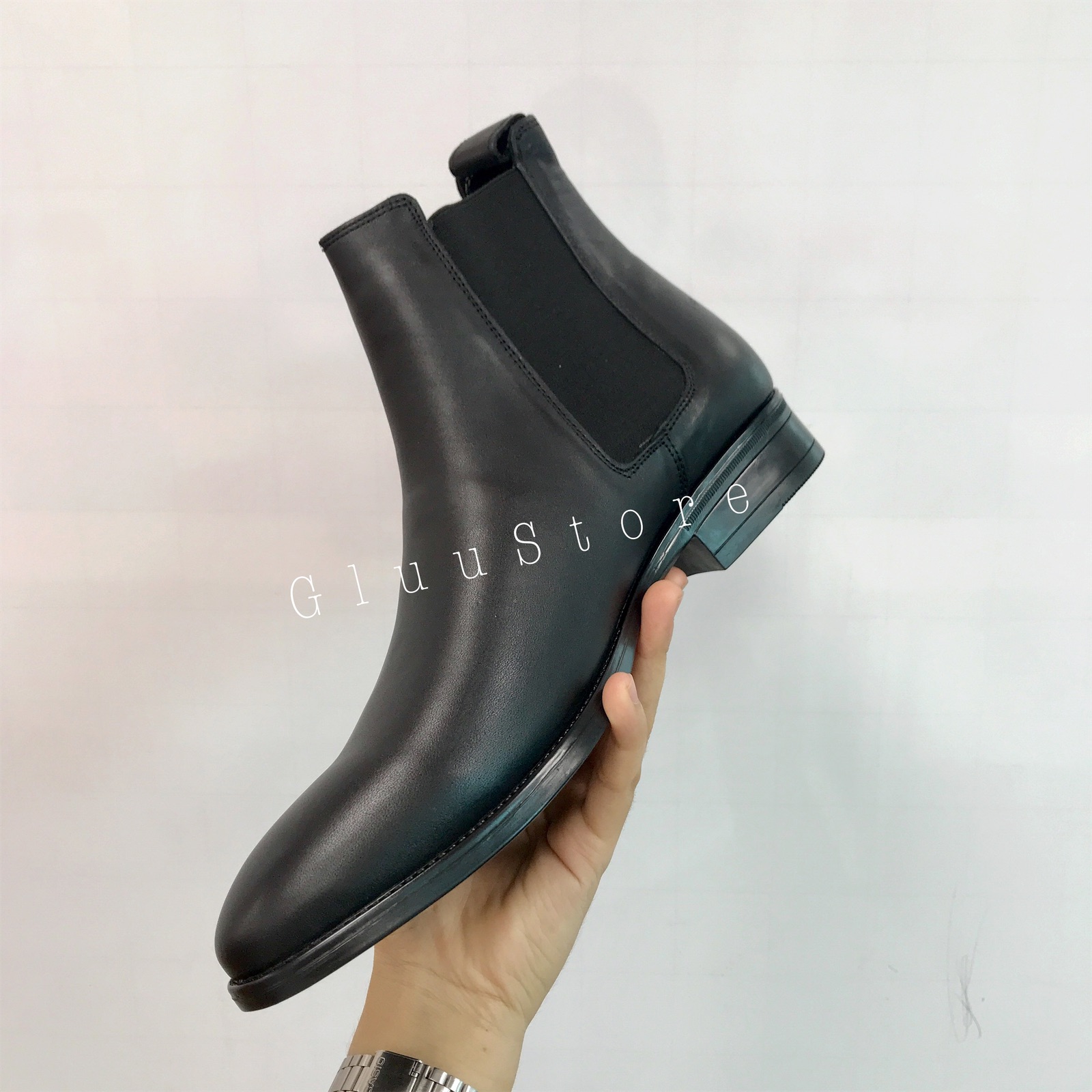 Giày da nam Chelsea Boots da bò thật đế cao su