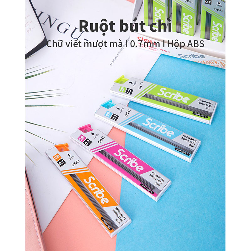 Ruột chì kim 0.5/0.7mm 2B 7003/7004 (Deli)