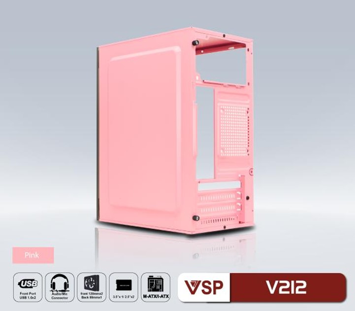 Vỏ case máy tính V212 Đen - Trắng - Hồng - Xanh