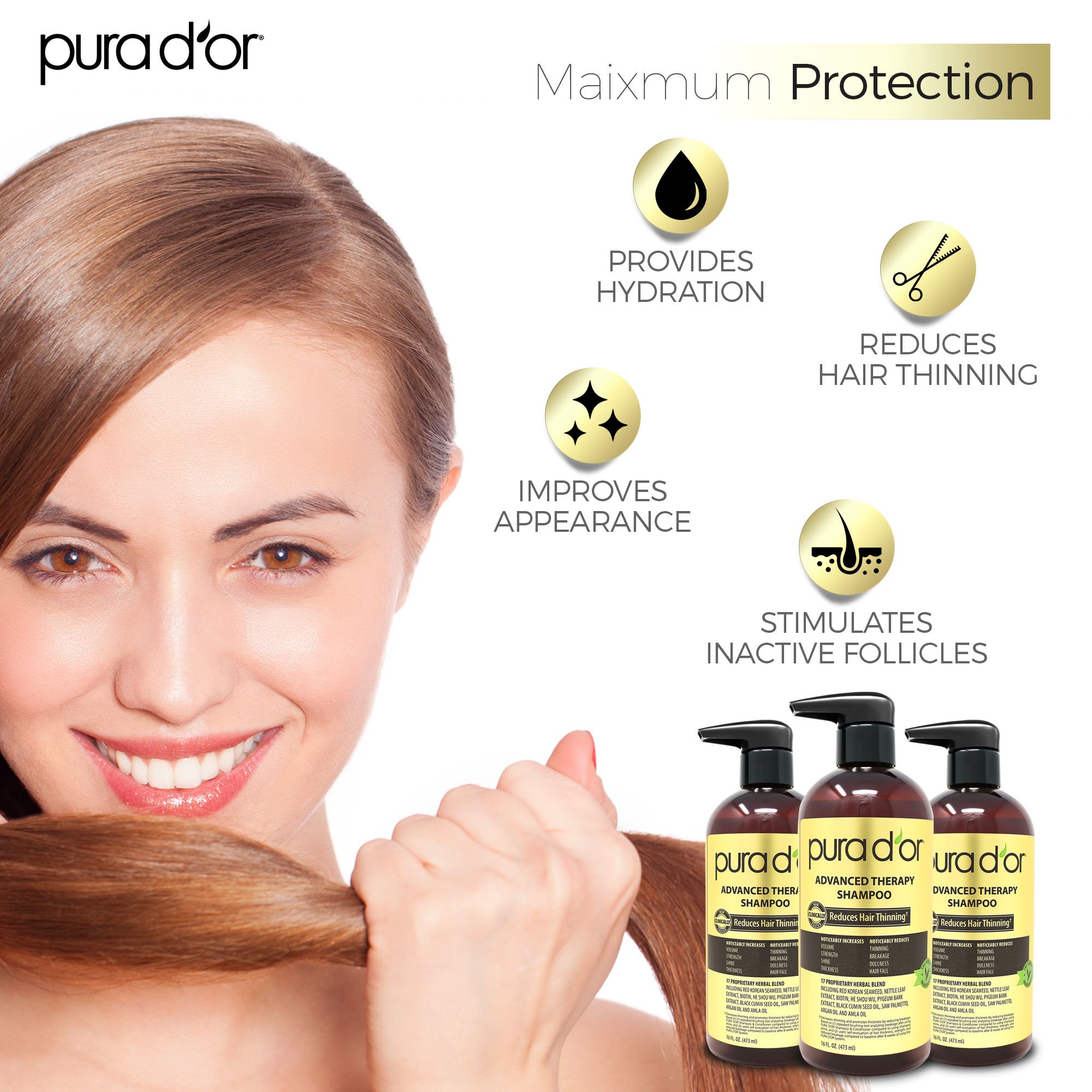 [HCM]PURA DOR ADVANCED THERAPY SHAMPOO / DẦU GỘI LÀM DÀY TÓC 473ML