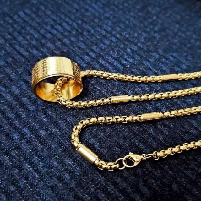 Dây chuyền nhẫn bát nhã tâm kinh titan không gỉ màu gold