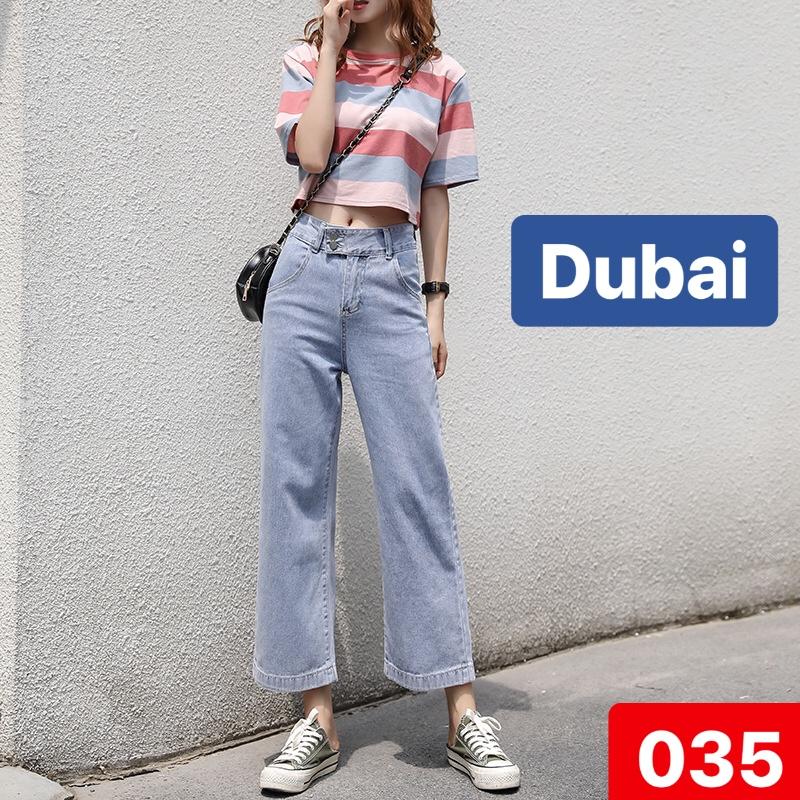 QUẦN BAGGY JEAN NỮ CHẤT BÒ XANH ỐNG SUÔNG RỘNG 2 NÚT CHÉO CHÉO LƯNG CAO NÂNG MÔNG CUTE GIRL DB-035 CAO CẤP - DUBAI FASHION