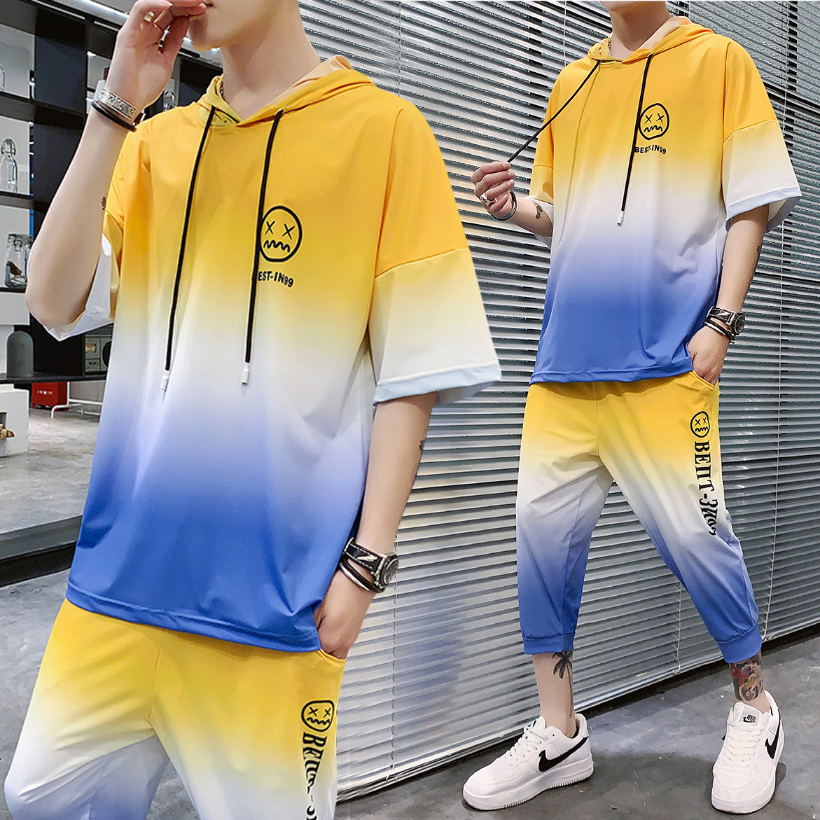 [ Voucher Giảm 50% ] Bộ Quần Áo Loang Màu Thời Trang Nam Áo Ngắn Tay Có Mũ BEST-IN99 Phối Quần Lửng Kiểu Dáng Cá Tính Trẻ Trung Năng Động Shiny Sunday MEN QA 105